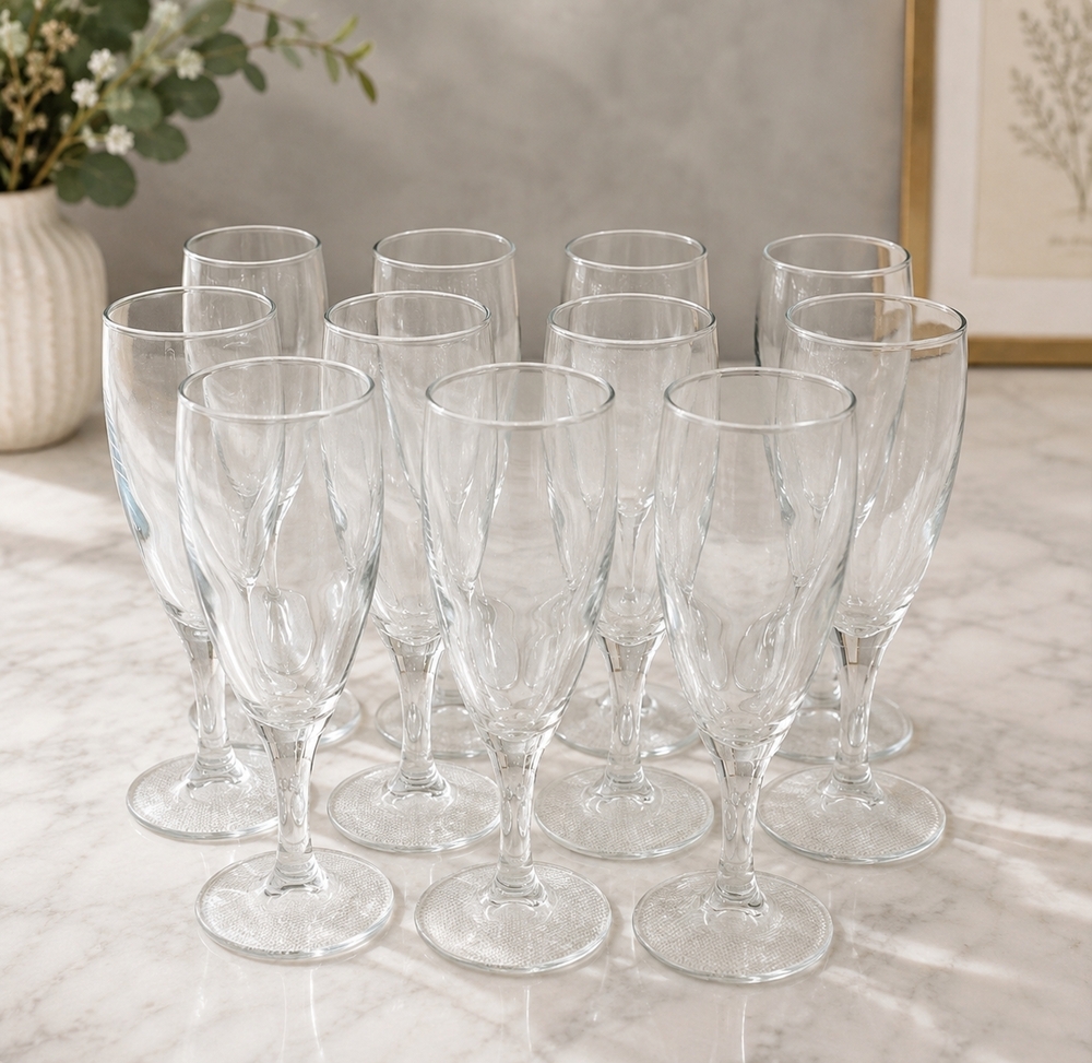 Set of 11 Clear Glass Stemmed Champagne Flutes Tulip Shape Dessert Glass 6.5" VG